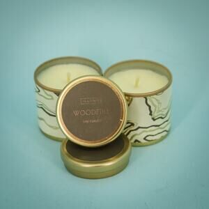 Illume Woodfire Soy Candle 3.2 Ounces Set Lot of 2 Christmas Holiday Small Tin